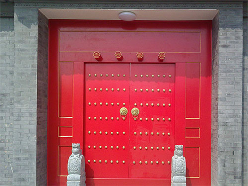 珠晖中国传统四合院系列朱红色中式木制大门木作